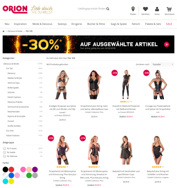 Übersicht Dessous